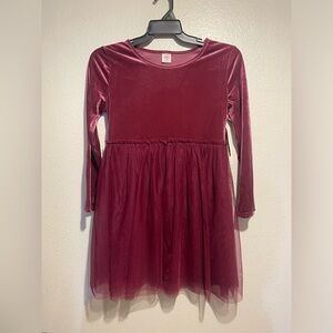 Girls' Velvet Tulle Dress - Burgundy